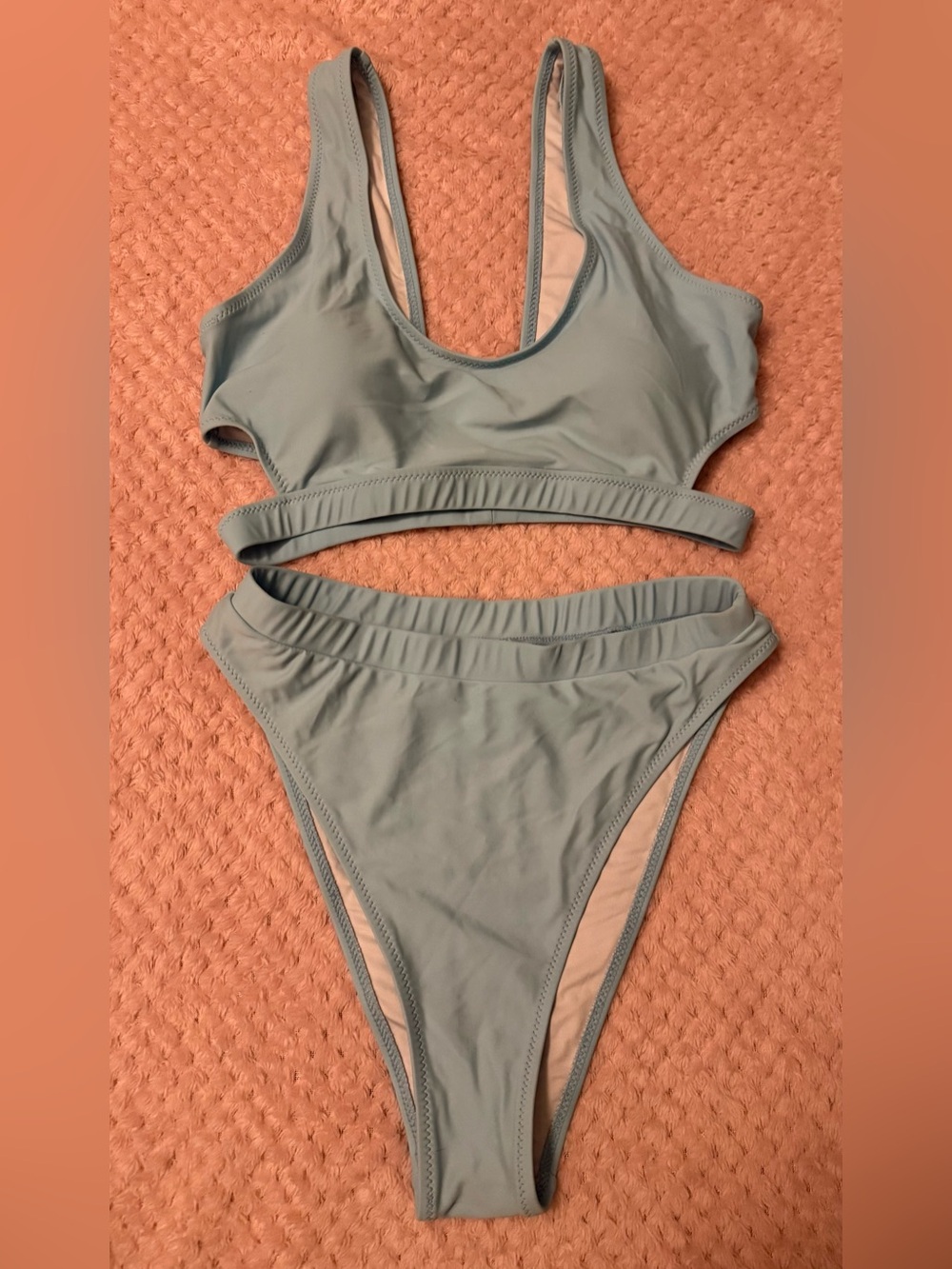 Blooming Jelly Woman’s Sky Blue Scoop-Neck High Waisted Two-Piece Bikini